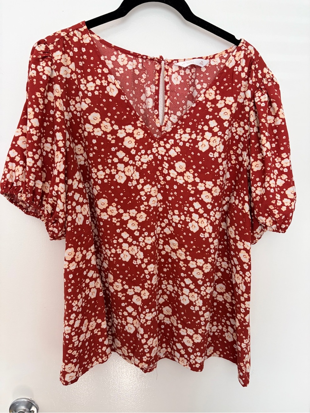 LC Lauren Conrad Floral Puff Sleeve Blouse Women’s XL Rust Cream Cottagecore
